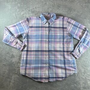Cabin Creek Womens Blue Purple Plaid Button Down Shirt Wrinkle Free Size 10